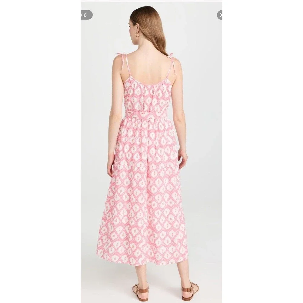 Marea Belted Siesta Maxi Dress Pink Ikat Print Bohemian Peasant Coquette Sz M